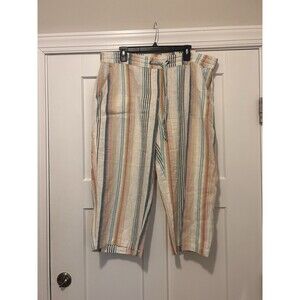 Per Se Linen Blend Summer Pants Size 1X Cropped Multicolor Striped Wide Leg